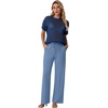 image:imageGRECERELLE 2026 Women 2 Piece Sets Crochet Sheer Knit Sweater Top amp Wide Leg Pants Lounge Travel Matching Outfits ClothesDenim Blue
