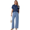 image:imageGRECERELLE 2026 Women 2 Piece Sets Crochet Sheer Knit Sweater Top amp Wide Leg Pants Lounge Travel Matching Outfits ClothesDenim Blue
