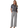 image:imageGRECERELLE 2026 Women 2 Piece Sets Crochet Sheer Knit Sweater Top amp Wide Leg Pants Lounge Travel Matching Outfits ClothesGray