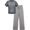 image:imageGRECERELLE 2026 Women 2 Piece Sets Crochet Sheer Knit Sweater Top amp Wide Leg Pants Lounge Travel Matching Outfits ClothesGray