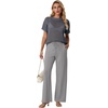 image:imageGRECERELLE 2026 Women 2 Piece Sets Crochet Sheer Knit Sweater Top amp Wide Leg Pants Lounge Travel Matching Outfits ClothesGray