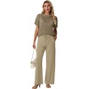 image:imageGRECERELLE 2026 Women 2 Piece Sets Crochet Sheer Knit Sweater Top amp Wide Leg Pants Lounge Travel Matching Outfits ClothesKhaki