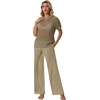 image:imageGRECERELLE 2026 Women 2 Piece Sets Crochet Sheer Knit Sweater Top amp Wide Leg Pants Lounge Travel Matching Outfits ClothesKhaki
