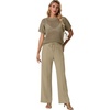 image:imageGRECERELLE 2026 Women 2 Piece Sets Crochet Sheer Knit Sweater Top amp Wide Leg Pants Lounge Travel Matching Outfits ClothesKhaki
