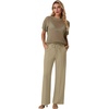 image:imageGRECERELLE 2026 Women 2 Piece Sets Crochet Sheer Knit Sweater Top amp Wide Leg Pants Lounge Travel Matching Outfits ClothesKhaki