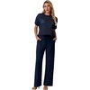 image:imageGRECERELLE 2026 Women 2 Piece Sets Crochet Sheer Knit Sweater Top amp Wide Leg Pants Lounge Travel Matching Outfits ClothesNavy Blue