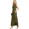 image:imageGRECERELLE 2026 Women Summer InsideOut VNeck Casual Loose Split WrinkleFree Long Maxi Beach Dress with PocketsArmy Green