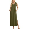 image:imageGRECERELLE 2026 Women Summer InsideOut VNeck Casual Loose Split WrinkleFree Long Maxi Beach Dress with PocketsArmy Green