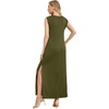 image:imageGRECERELLE 2026 Women Summer InsideOut VNeck Casual Loose Split WrinkleFree Long Maxi Beach Dress with PocketsArmy Green