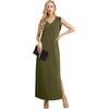 image:imageGRECERELLE 2026 Women Summer InsideOut VNeck Casual Loose Split WrinkleFree Long Maxi Beach Dress with PocketsArmy Green