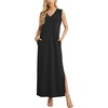 image:imageGRECERELLE 2026 Women Summer InsideOut VNeck Casual Loose Split WrinkleFree Long Maxi Beach Dress with PocketsBlack