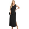 image:imageGRECERELLE 2026 Women Summer InsideOut VNeck Casual Loose Split WrinkleFree Long Maxi Beach Dress with PocketsBlack