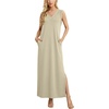 image:imageGRECERELLE 2026 Women Summer InsideOut VNeck Casual Loose Split WrinkleFree Long Maxi Beach Dress with PocketsKhaki