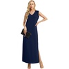 image:imageGRECERELLE 2026 Women Summer InsideOut VNeck Casual Loose Split WrinkleFree Long Maxi Beach Dress with PocketsNavy Blue