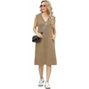 image:imageGRECERELLE 2026 Women Summer InsideOut VNeck Casual Loose Split WrinkleFree Midi Dress with PocketsBrown