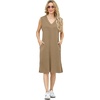image:imageGRECERELLE 2026 Women Summer InsideOut VNeck Casual Loose Split WrinkleFree Midi Dress with PocketsBrown