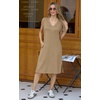 image:imageGRECERELLE 2026 Women Summer InsideOut VNeck Casual Loose Split WrinkleFree Midi Dress with PocketsBrown