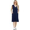 image:imageGRECERELLE 2026 Women Summer InsideOut VNeck Casual Loose Split WrinkleFree Midi Dress with PocketsNavy Blue