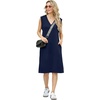 image:imageGRECERELLE 2026 Women Summer InsideOut VNeck Casual Loose Split WrinkleFree Midi Dress with PocketsNavy Blue