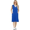image:imageGRECERELLE 2026 Women Summer InsideOut VNeck Casual Loose Split WrinkleFree Midi Dress with PocketsRoyal Blue