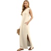 image:imageGRECERELLE 2026 Women YearRound Casual Round Neck Loose Split WrinkleFree Long Maxi Vacation Dress with Pockets XXS4XLApricot White