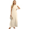 image:imageGRECERELLE 2026 Women YearRound Casual Round Neck Loose Split WrinkleFree Long Maxi Vacation Dress with Pockets XXS4XLApricot White