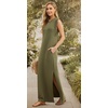 image:imageGRECERELLE 2026 Women YearRound Casual Round Neck Loose Split WrinkleFree Long Maxi Vacation Dress with Pockets XXS4XLArmy Green