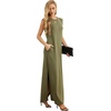 image:imageGRECERELLE 2026 Women YearRound Casual Round Neck Loose Split WrinkleFree Long Maxi Vacation Dress with Pockets XXS4XLArmy Green