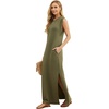 image:imageGRECERELLE 2026 Women YearRound Casual Round Neck Loose Split WrinkleFree Long Maxi Vacation Dress with Pockets XXS4XLArmy Green