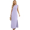 image:imageGRECERELLE 2026 Women YearRound Casual Round Neck Loose Split WrinkleFree Long Maxi Vacation Dress with Pockets XXS4XLAura Indigo