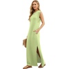 image:imageGRECERELLE 2026 Women YearRound Casual Round Neck Loose Split WrinkleFree Long Maxi Vacation Dress with Pockets XXS4XLAvocado Green