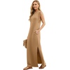 image:imageGRECERELLE 2026 Women YearRound Casual Round Neck Loose Split WrinkleFree Long Maxi Vacation Dress with Pockets XXS4XLCamel