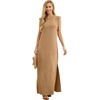 image:imageGRECERELLE 2026 Women YearRound Casual Round Neck Loose Split WrinkleFree Long Maxi Vacation Dress with Pockets XXS4XLCamel