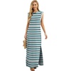 image:imageGRECERELLE 2026 Women YearRound Casual Round Neck Loose Split WrinkleFree Long Maxi Vacation Dress with Pockets XXS4XLColorful Blue Stripe