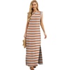 image:imageGRECERELLE 2026 Women YearRound Casual Round Neck Loose Split WrinkleFree Long Maxi Vacation Dress with Pockets XXS4XLColorful Brown Stripe