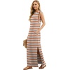 image:imageGRECERELLE 2026 Women YearRound Casual Round Neck Loose Split WrinkleFree Long Maxi Vacation Dress with Pockets XXS4XLColorful Brown Stripe