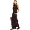 image:imageGRECERELLE 2026 Women YearRound Casual Round Neck Loose Split WrinkleFree Long Maxi Vacation Dress with Pockets XXS4XLDark Coffee