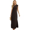 image:imageGRECERELLE 2026 Women YearRound Casual Round Neck Loose Split WrinkleFree Long Maxi Vacation Dress with Pockets XXS4XLDark Coffee