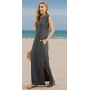 image:imageGRECERELLE 2026 Women YearRound Casual Round Neck Loose Split WrinkleFree Long Maxi Vacation Dress with Pockets XXS4XLDark Gray