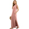 image:imageGRECERELLE 2026 Women YearRound Casual Round Neck Loose Split WrinkleFree Long Maxi Vacation Dress with Pockets XXS4XLDeep Pink