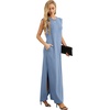 image:imageGRECERELLE 2026 Women YearRound Casual Round Neck Loose Split WrinkleFree Long Maxi Vacation Dress with Pockets XXS4XLDenim Blue
