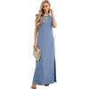 image:imageGRECERELLE 2026 Women YearRound Casual Round Neck Loose Split WrinkleFree Long Maxi Vacation Dress with Pockets XXS4XLDenim Blue