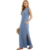 image:imageGRECERELLE 2026 Women YearRound Casual Round Neck Loose Split WrinkleFree Long Maxi Vacation Dress with Pockets XXS4XLDenim Blue