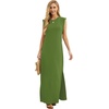 image:imageGRECERELLE 2026 Women YearRound Casual Round Neck Loose Split WrinkleFree Long Maxi Vacation Dress with Pockets XXS4XLDill Green