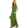 image:imageGRECERELLE 2026 Women YearRound Casual Round Neck Loose Split WrinkleFree Long Maxi Vacation Dress with Pockets XXS4XLDill Green