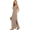 image:imageGRECERELLE 2026 Women YearRound Casual Round Neck Loose Split WrinkleFree Long Maxi Vacation Dress with Pockets XXS4XLGray Brown