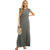 image:imageGRECERELLE 2026 Women YearRound Casual Round Neck Loose Split WrinkleFree Long Maxi Vacation Dress with Pockets XXS4XLHeather Grey