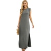 image:imageGRECERELLE 2026 Women YearRound Casual Round Neck Loose Split WrinkleFree Long Maxi Vacation Dress with Pockets XXS4XLHeather Grey