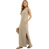 image:imageGRECERELLE 2026 Women YearRound Casual Round Neck Loose Split WrinkleFree Long Maxi Vacation Dress with Pockets XXS4XLKhaki