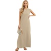 image:imageGRECERELLE 2026 Women YearRound Casual Round Neck Loose Split WrinkleFree Long Maxi Vacation Dress with Pockets XXS4XLKhaki